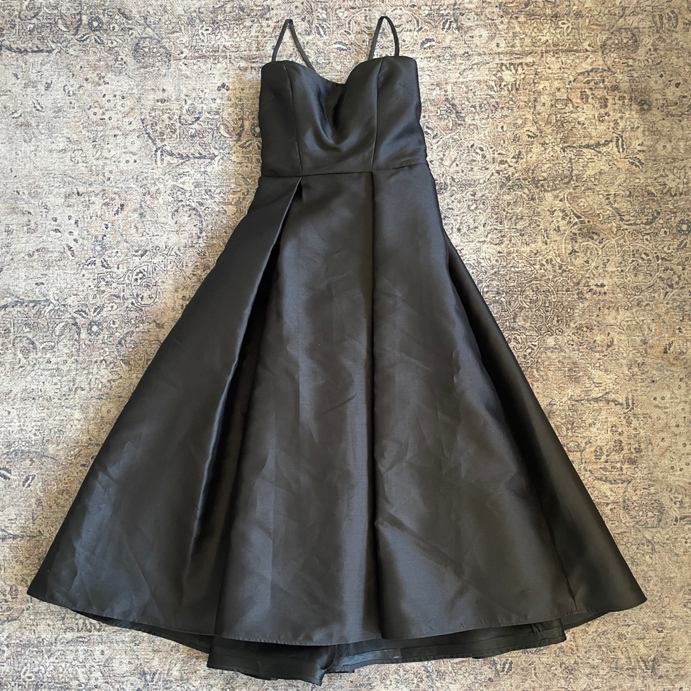 Classic Black Satin Midi Dress with Spaghetti Straps